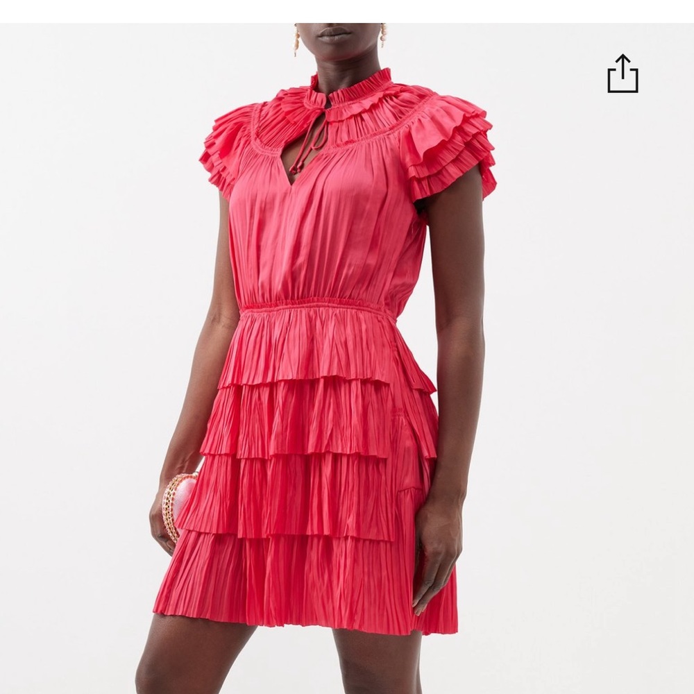 NWT | Ulla Johnson Vesna Tiered plisse-satin mini dress